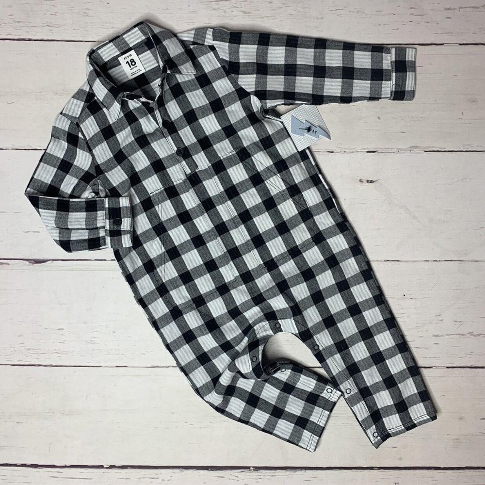 NEW! Stem Black & White Check Romper 18m